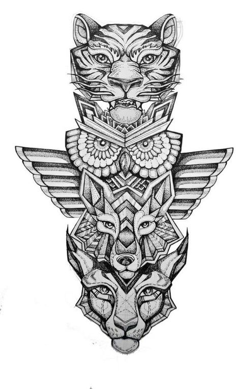 Totem Pole Tattoo, Cute Animal Tattoos, Totem Tattoo, Geometric Owl, Spirit Animal Totem, Wolf Tattoo Design, Animal Totem, Bird Tattoo, Totem Pole