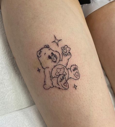 #Tattoos,Care Bear And Star Tattoo On Arm Bear Tattoo Meaning, Care Bear Tattoos, Bear Tattoo Designs, Grunge Tattoo, Tattoo Templates, Bear Tattoo, Dainty Tattoos, Dope Tattoos, Star Tattoos