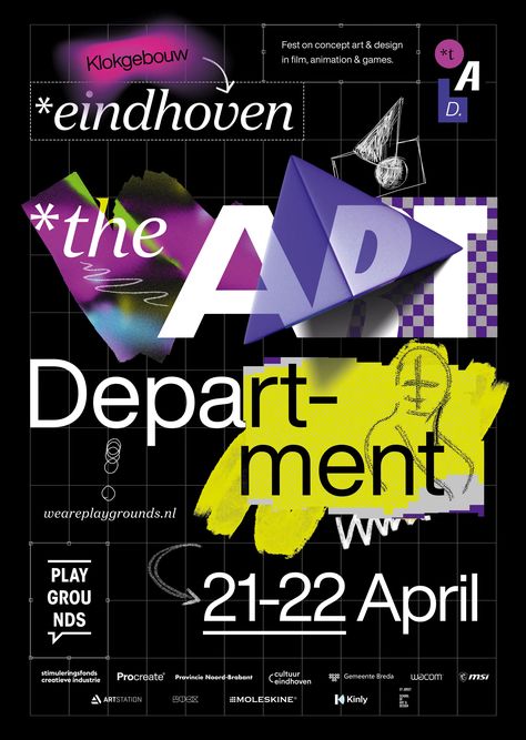 Buck’s rebrand for The Art Department festival is a refined ode to the messy design process Business Poster Design, Maximalism Design, Product Poster, Desain Buklet, Business Poster, Art Department, Event Poster, Eindhoven, Typography Poster