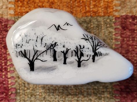 painting rocks! | Snowy landscape tutorial Landscape Tutorial, Spreading Kindness, Snowy Landscape, Painting Rocks, Kindness Rocks, Having Fun, Painted Rocks, Shells, Paint