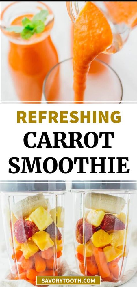 Smoothie With Pineapple, Carrot Smoothie Recipe, Veggie Smoothie Recipes, Strawberry Pineapple Smoothie, Carrot Smoothie, Veggie Smoothies, Juice Smoothies Recipes, Easy Healthy Smoothies, Smoothie Recipes Healthy Breakfast