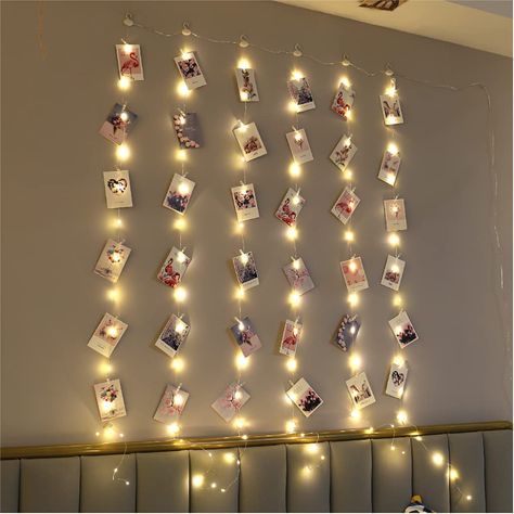 Fairy Lights Photos, Light Picture Wall, Wall String Lights, Led Curtain Lights, Fairy Lights Bedroom, Led Curtain, Curtain String Lights, Clip Lights, Short Curtains