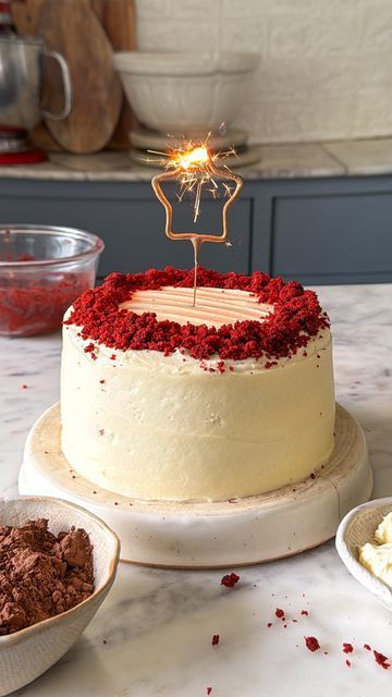 Shivesh Bhatia on Instagram: "Episode 5 of #NoOvenNoProblem ☀️, a series where I make your favourite desserts at home WITHOUT an oven 💁🏻‍♂️ The easiest way to make a Red Velvet Cake without a mould, this recipe gets you a super soft, moist eggless cake🤌🏻 

Ingredients 
🤌🏻1+1/4 cup milk, warm
🤌🏻2 tbsp white vinegar 
🤌🏻1 cup castor sugar 
🤌🏻½ cup sunflower oil 
🤌🏻¼ cup yogurt/ homemade curd
🤌🏻1/2 tsp red gel food colour 
🤌🏻1+ ½ cup all purpose flour 
🤌🏻1 tbsp cocoa powder 
🤌🏻1 tsp baking soda

For the cream cheese frosting
🤌🏻1+1/2 cup (338g) butter, softened 
🤌🏻1 tsp vanilla extract 
🤌🏻3/4 cup cream cheese, softened 
🤌🏻3 cups icing sugar 

Method
1. Start by mixing warm milk and vinegar together. If you don’t have vinegar you can use same quantity of lemon juice Red Velvet Cake Recipe Easy, Desserts At Home, Yogurt Homemade, Red Velvet Cake Recipe, Baking Goods, Eggless Cake, Dessert Cake Recipes, Dessert Cake, Gel Food Coloring