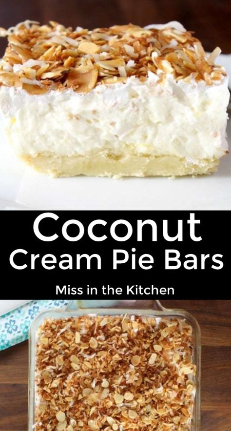 Homemade Coconut Cream Pie, Homemade Coconut Cream, Coconut Cream Pie Bars, Coconut Recipes Dessert, Coconut Cream Pie Recipes, Fresh Whipped Cream, Easy Pie Crust, Coconut Dessert, Pie Bar Recipes