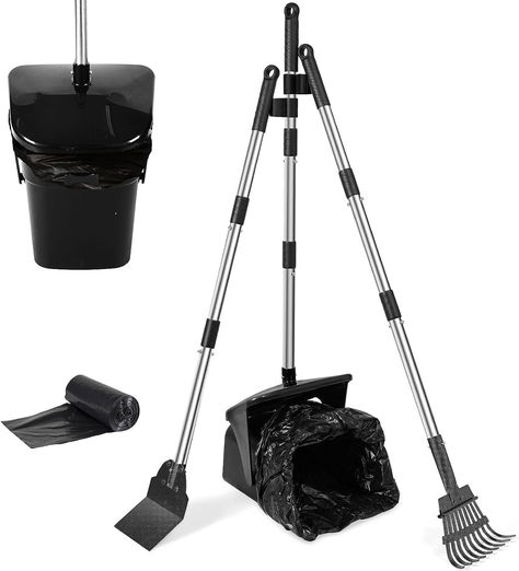 3 Pack Dog Pooper Scooper: This pet pooper scooper contains a poop bin, a poop rake and a poop shovel. Large capacity swivel bin is great for quick and fast multi-waste pickup, the rake is ideal for cleaning up grass, dirt and gravel, while the shovel is perfect for cleaning hard surfaces like concrete or yard. A great tool for picking up pet waste or cleaning work in yard.
No More Bending: Adjustable 3-section handle reaches up to 40 inches high. Poop Scooper, Dog Pooper Scooper, Pooper Scooper, Small Animal Supplies, Up Dog, Pet Care Tips, Dogs Pooping, Metal Trays, Outdoor Dog