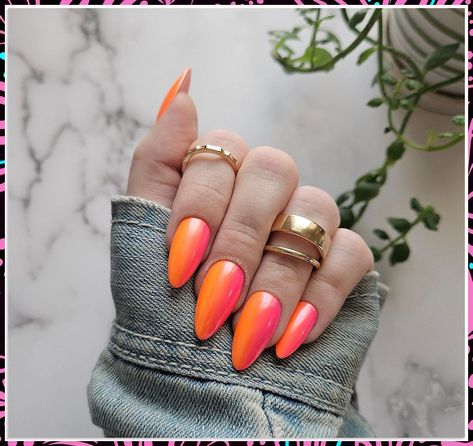 Looking to rock the latest trend? Try out yellow chrome nails! Get the hottest look with this bold and vibrant color. Stand out from the crowd and shine bright with these stunning nails. Don't miss out on this must-have beauty trend - try them now! Orange Chrome Nails, Ombre Chrome, Pedicure Designs, Orange Ombre, Orange Nails, Luxury Nails, Nail Sizes, Summer Nail, French Tip Nails