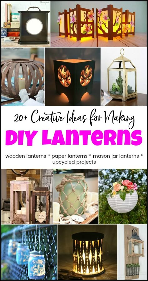 Get creative with so many ideas and tutorials for making DIY lanterns. From wooden lanterns, DIY paper lanterns and mason jar lanterns. Great DIY lantern projects for everyone. #diylanterns #DIYpaperlanterns #diymasonjarlanterns #diywoodenlanterns Lanterns Diy Paper, Lantern Projects, Wooden Lanterns Diy, Diy Paper Lanterns, Lanterns Diy, Diy Lantern, Tin Can Lanterns, Paper Lanterns Diy, Mason Jar Lanterns