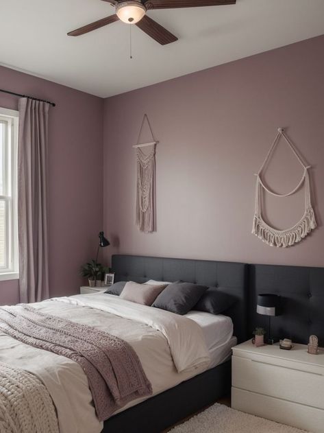 Mauve Bedroom, Black Platform Bed, Bedroom Accent Wall, Bedroom Accent, Accent Wall Bedroom, Black Bedroom, Bedroom Black, Stylish Bedroom, Big Girl Rooms