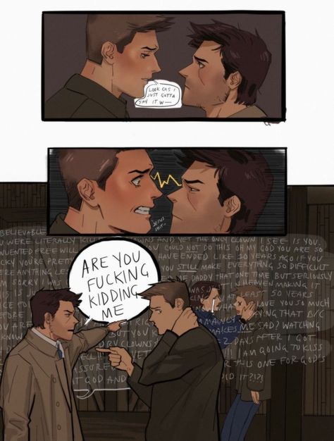 Humour, Supernatural Fanart Destiel, Destiel Fanart Comic, Spn Fanart, Supernatural Jokes, Supernatural Ships, Supernatural Comic, Destiel Fanart, Castiel Supernatural