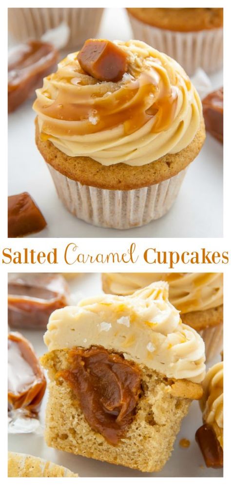 Ultimate Salted Caramel Cupcakes - Baker by Nature Homemade Cupcake Recipes, Salted Caramel Cupcakes, Fun Cupcake Recipes, Caramel Cupcakes, Cupcake Flavors, Easy Cupcakes, Dessert Cupcakes, Bakery Recipes, Yummy Cupcakes