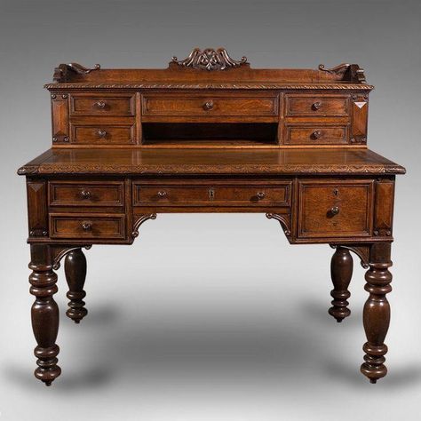 Victorian Study Table, Victorian Pedestal Desk, Study Desk Vintage, Victorian Era Furniture, Antique Victorian Furniture, 1890s Furniture, 1890 Furniture, Old Writing Desk, Carved Desk