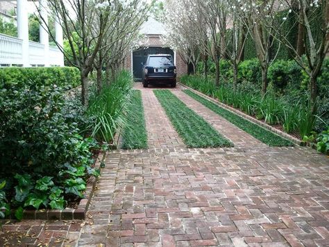 Grass Driveway, Permeable Driveway, Brick Driveway, Driveway Paving, Driveway Entrance, Retro Revival, Driveway Design, Driveway Landscaping, Paver Driveway