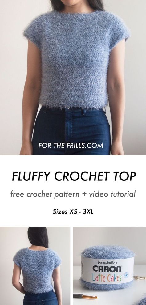 Easy Crochet Pullover Free Pattern, Crop Top Free Pattern, Fluffy Crop Top, Fuzzy Crochet, Crochet Fluffy, Fluffy Crochet, Crochet Tee, Gender Fluid Fashion, Crochet Top Outfit