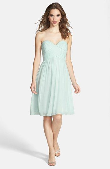 Donna Morgan 'Morgan' Strapless Silk Chiffon Dress | Nordstrom Mint Bridesmaid, Mint Bridesmaid Dresses, Strapless Chiffon Dress, Blue Bridesmaid Dress, Mint Dress, Silk Chiffon Dress, Wedding Bridesmaid Dresses, Beach Glass, Silk Chiffon