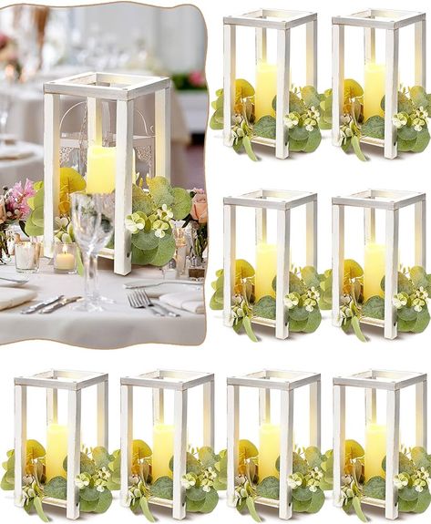 Amazon.com: Huquary 16 Pcs Wooden Candle Lantern Set includes 8 Rustic Wedding Centerpieces for Table Decorative Candle Lanterns and 8 Flameless Decorative LED Candles for Wedding Decoration(Brown) : Home & Kitchen Minimal Wedding Centerpieces, Candle Water Centerpiece, Country Table Decorations, Lantern Wedding Centerpieces, Gold Table Centerpieces, Candle Lanterns Wedding, Farmhouse Lanterns, Water Centerpieces, Vintage Wooden Candle Holders