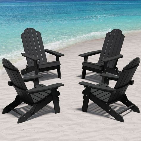 WINSOON All Weather HIPS Outdoor Folding Adirondack Chairs Outdoor Chairs Set of 4 - Bed Bath & Beyond - 36011386 Outdoor Chair Set, Folding Adirondack Chair, Fire Pit Chairs, Modern Adirondack, Folding Adirondack Chairs, Chairs Outdoor, Deck Chairs, Rest And Relaxation, Adirondack Chairs