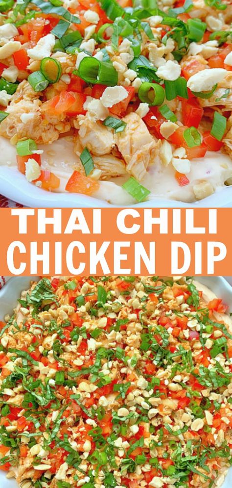 Thai Chili Chicken Dip | Foodtastic Mom #diprecipes #dipsandappetizers Asian Chicken Dip, Thai Chicken Dip, Asian Dips Appetizers, Thai Appetizers For Party, Unique Dip Recipes, Thai Food Appetizers, Thai Appetizer Recipes, Asian Appetizers For Party, Thai Dip