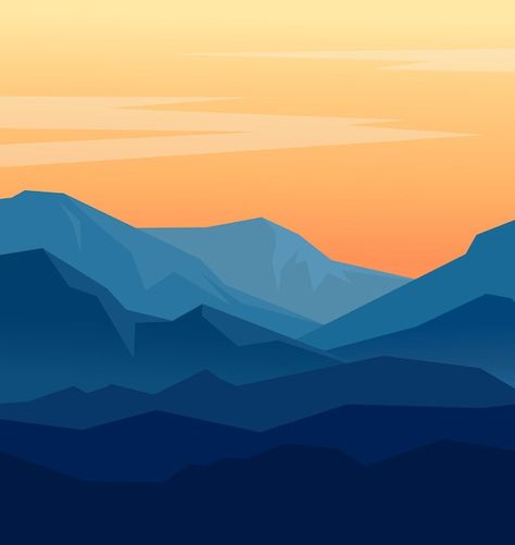 Mountain Silhouette Drawing, Mountain Drawing With Color, Mountain Sunset Illustration, Colourful Landscape Art, Blue Mountain Art, Mountain Drawing Simple Colour, Mountain Sillhoute, Mountain Silhouette Painting, Simple Mountain Painting Acrylic