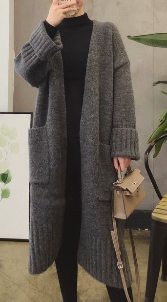 Long Knit Sweater, Vintage Knitwear, Mode Abaya, Maxi Cardigan, Korean Fashion Dress, Cardigan Fashion, Korean Outfits, Looks Style, Winter Fashion Outfits