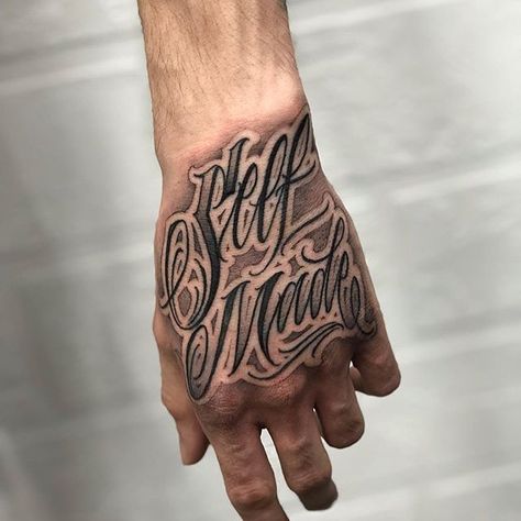 Lettering/Tattoo C/L on Instagram: “•Self Made• done by ❌ @potstattoo ❌ Russia 🇷🇺 #letras #letters #letterstattoo #loveletters #lettering #letteringtattoo #letteringsoul…” Letters On Hand Tattoo, Hand Tattoo Writing Words, Lettering On Hand Tattoo, Hand Tattoos Letters, Self Made Lettering, Self Made Hand Tattoo, Hand Tattoos Lettering, Hand Tattoos For Guys Words, Hand Letter Tattoo