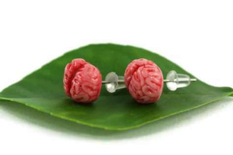 Brain Earrings Zombie Jewelry Bloody Brain Brain by rubipotamus, $8.00 Quirky Handmade Halloween Jewelry, Creepy Clay Earrings, Brain Earrings, Horror Earrings Clay, Novelty Pierced Earrings For Halloween, Brain Jewelry, Zombie Jewelry, Nurse Earrings, Fun Brain