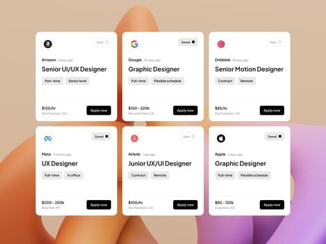 Interactive UI components that display job-related information to #Product_Card_Ui #Ui_Card_Design #Card_Ui_Design #Ui_Cards Product Card Ui Design, Ui Card Design, Ui Cards, Product Card, Job Cards, Card Ui, Modern Website Design, Ui Components, Modern Card