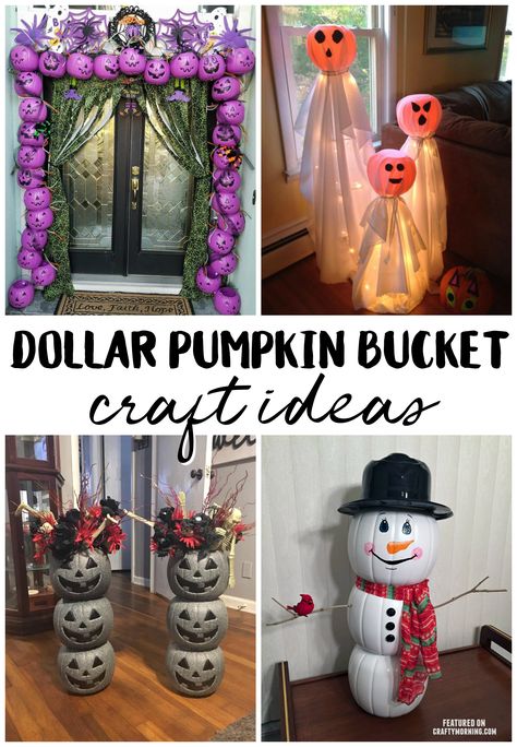 Dollar Pumpkin Bucket Craft Ideas- cool halloween crafts DIY Projects, pumpkin pail makeovers. Pumpkin bucket crafts. Bucket Craft Ideas, What To Make With Pumpkin, Pumpkin Bucket Crafts, Plastic Pumpkins Crafts, Diy Backdrop Ideas, Halloween Crafts Diy Projects, Plastic Pumpkins Bucket, Bucket Crafts, Ideas For Parties