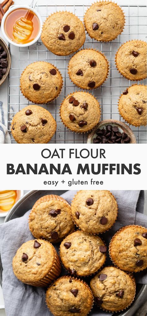 Oat Flour Banana Muffins Banana Oats Muffins, Oat Flour Banana Muffins, Oat Flour Muffins, Oat Flour Pancakes, Oat Flour Recipes, Banana Muffins Easy, Banana Muffin, Banana Muffin Recipe, Oatmeal Muffins