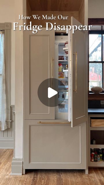 Cabinet Fridge Doors, Cabinet Front Fridge, Cabinet On Fridge, Fridge Next To Entrance, Refrigerator Remodel, How To Hide Fridge In Kitchen, Cabinet Door Refrigerator, Fridge Door Cabinet, Fridge Area Ideas