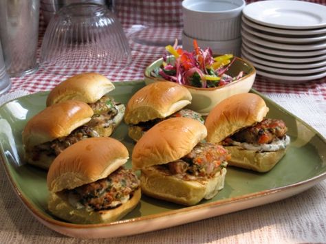 Sara Moulton Weeknight Meals, Pepper Slaw, Appetizers For Dinner, Sara Moulton, Sliders Recipes, Asian Pork, Pork Sliders, Burger Sliders, Ground Meat Recipes