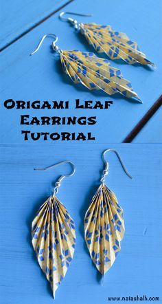 origami leaf earrings tutorial Origami Leaf, Origami Leaves, Paper Leaf, Origami Fish, Origami Love, Leaf Earring, Lotus Flower Design, Origami Jewelry, Earrings Tutorial