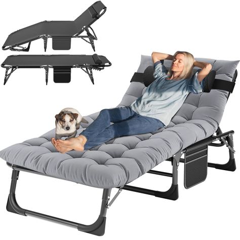 PRICES MAY VARY. 🎈【5 Positions Adjustable】The adjustable folding lounge chair is designed with 5 positions adjustable locking system, which allows you to adjust it to a comfortable position according to your needs. You can recline or lay flat. 🎈【Protable Lounge Chair】The portable folding lounge chair is very easy to carry. Perfect for relaxing at home, by the pool, at the beach or as a comfortable place to sleep while camping. 🎈【Safe & Comfortable】Our reclining camping chair with mattress is Camping Furniture, Lounge Chaise, Bed Sleeping, Sleeping Cots, Folding Lounge Chair, Beach Patio, Camping Cot, Folding Bed, Chaise Chair