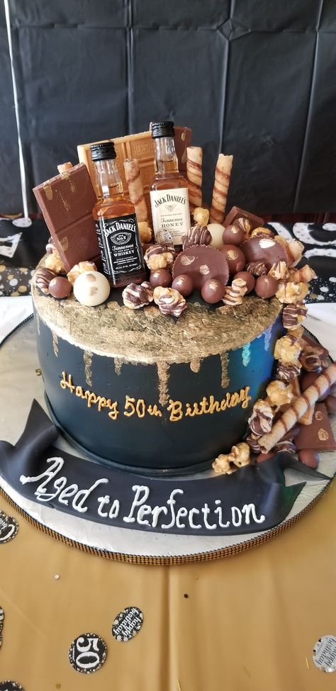 Had this Jack Daniels cake made for my dad's 50th birthday 💛 #birthday #cake #JackDaniels #candy #him 50birthday Cake For Men, Man’s 50th Birthday Cake, 40s Birthday Cake Men, 50th Cakes For Woman, 50th Birthday For Men Cake, Men's 50th Birthday Cake, Cake Ideas For 50th Birthday Men, 50th Birthday Cake For Husband, 50th Birthday Cake Man