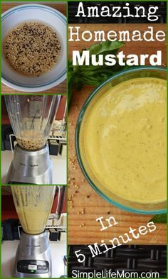 Homemade Mustard Recipe - Fresh mustard in 5 minutes. Make it spicy, honey, or just make yellow mustard. From Simple Life Mom Homemade Mustard Sauce, Mustard Powder Recipes, Mustard Seed Recipes, Yellow Mustard Recipe, Mustard From Scratch, Homemade Mustard, Grainy Mustard, Mustard Recipe, Homemade Condiments