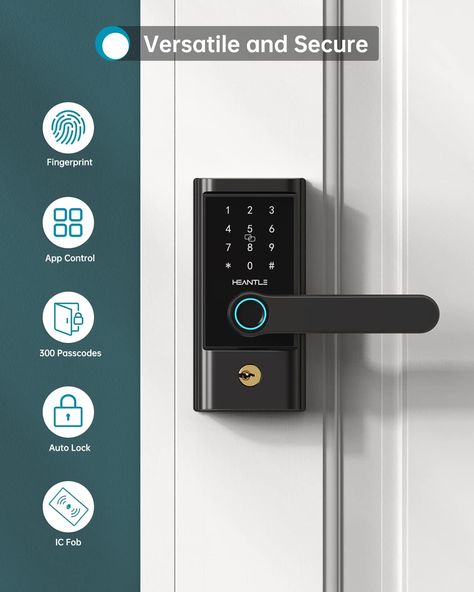 Keyless Entry Smart Door Lock - HEANTLE Smart Lock Fingerprint Door Lock with Lever Electronic Locks for Front Door Touchscreen Keypads Door Lock Automatic Lock Compatible with Alexa Google Home Black. Perfect for a vacation home rental with added security! Keypad Door Locks, Keyless Entry Door Locks, Fingerprint Door Lock, Entry Door Locks, Digital Door Lock, Digital Lock, Smart Door Locks, Smart Home Design, Smart Door