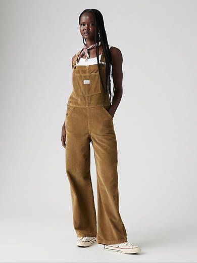 Baggy Corduroy Overalls - Beige | Levi's® GB Baggy Dungarees, Brown Overalls, Levis Overalls, Baggy Overalls, Corduroy Overalls, Maxi Jumpsuit, Women's Overalls, Pullover Cardigan, Levis Women