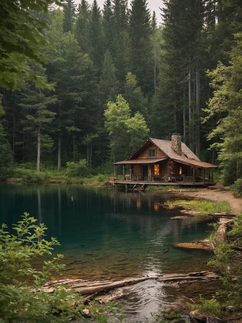 Cabin On The Lake Aesthetic, Cabin In The Woods By A Lake, Wood House In The Forest, Cabin In The Woods Photography, Cabins In Mountains, Montana Log Cabin, Cabin In Forest Aesthetic, Dream Home In The Woods, Oregon Cabin Aesthetic