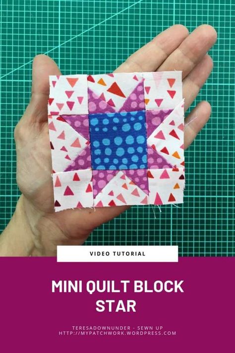 Mini Sawtooth star quilt block – Tiny quilt QAL | Sewn Up - paper pieced Mini Star Quilt Block, Mini Quilt Ornaments, Tiny Quilt Blocks, 3 Inch Quilt Blocks Free Pattern, Mini Quilt Blocks Free Pattern, Mini Quilt Blocks, Sawtooth Star Quilt Block, Tiny Quilts, Sawtooth Star Quilt