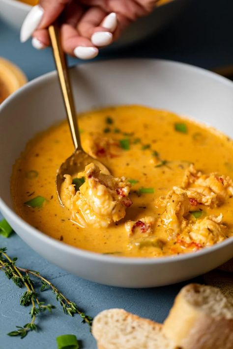 Bisque Recipes Seafood, Dairy Free Lobster Bisque, Lobster Bisque With Coconut Milk, Lobster Chunks Recipes, Lobster Soup Recipes, Lobster Bisque Pasta, Fish Bisque, Creamy Lobster Bisque, Bisque Recipes