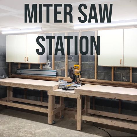 Miter Saw Station, Saw Station, Mitre Saw Station, Miter Saw Table, Workbench Plans Diy, Woodworking Bench Plans, Diy Workbench, Garage Work Bench, Workbench Plans