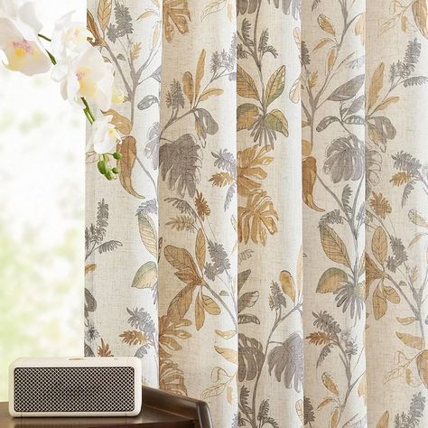 Amazon.com: jinchan Linen Curtains for Living Room 96 Inches Long Tropical Leaf Print Botanical Curtains Flax Farmhouse Country Curtains Rod Pocket Light Filtering Window Drapes Set, 2 Panels, Yellow : Home & Kitchen Botanical Curtains, Linen Window Treatments, Curtains Style, Farmhouse Curtains, Country Curtains, Tropical Leaf Print, Drape Panel, Curtains For Living Room, Farmhouse Country