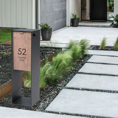 Modern Mailbox Design, Letter Box Design, Contemporary Mailboxes, Mailbox Garden, Mailbox Landscaping, Modern Mailbox, Mailbox Design, Gold Decal, Door Dimensions