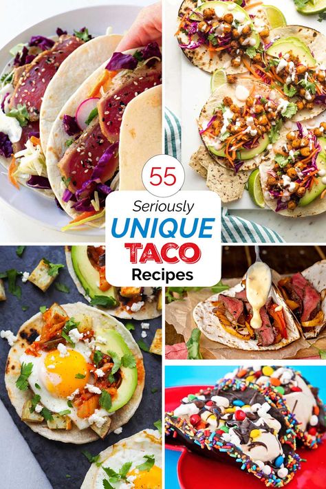 Fun Taco Tuesday Ideas, Unique Tacos, Unique Taco Recipes, Taco Dinner Recipes, Gourmet Tacos, Taco Dinner, Taco Night, Easy Taco, Copykat Recipes