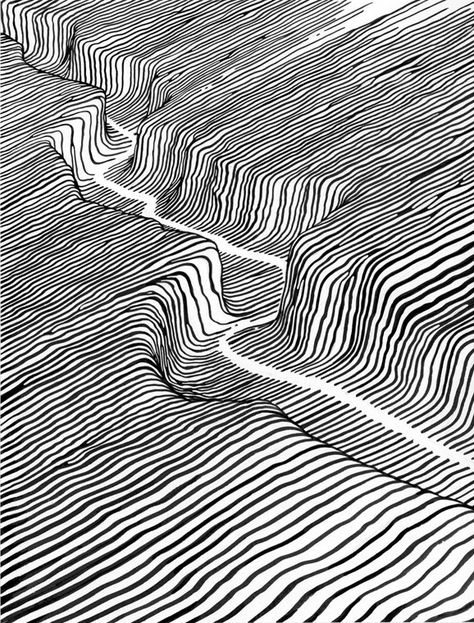 Black Inspiration, Wavy Lines, Drawing Ink, 3d Drawings, Ink Drawings, Arte Sketchbook, Illusion Art, Pen Art, Line Art Drawings