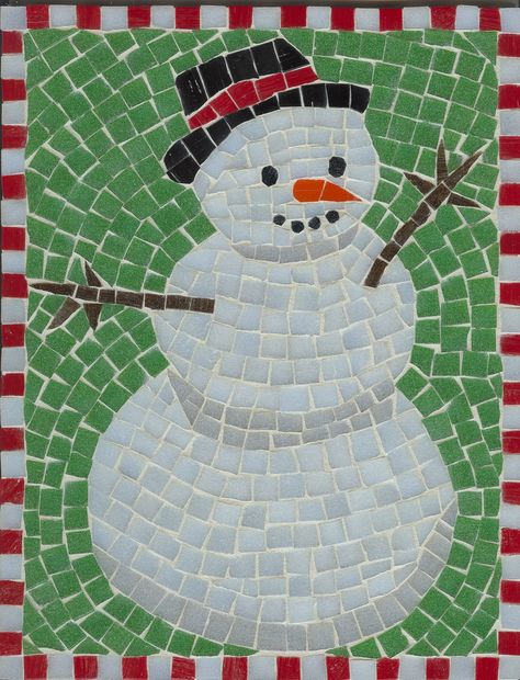 | Snowman Mosaic Christmas Tree Flowers, Christmas Mosaics, Tree Mosaic, Winter Art Lesson, Art Christmas Tree, Mosaic Flower Pots, Tree Flowers, Mosaic Art Projects, Mosaic Stained