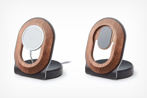 The iPhone 12 MagSafe charger gets an old-fashioned touch with Grovemade’s wooden charging stand | Yanko Design Iphone Wireless Charger Stand, Magsafe Charger Stand, Diy Wireless Charger, Wooden Iphone Stand, Wooden Docking Station, Iphone Magsafe, Magsafe Charger, Wooden Armchair, Iphone Stand