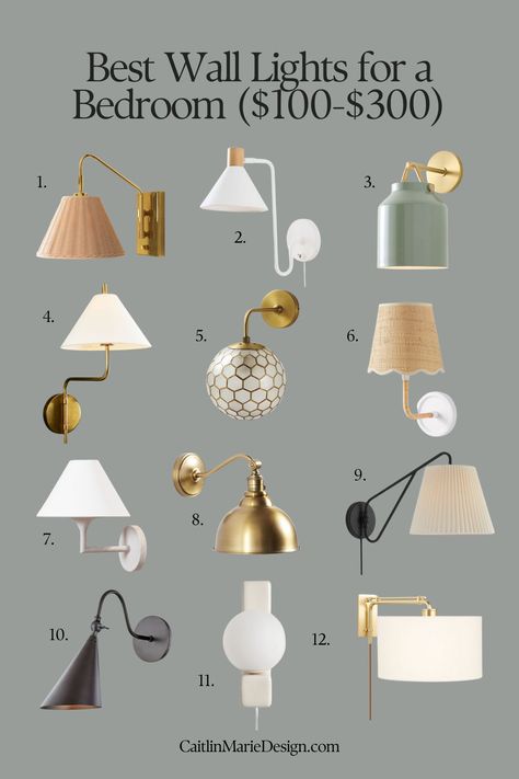 90+ Best Wall Lights for a Bedroom (Sconces and Wall Lamps) - Caitlin Marie Design Bedroom Sconces Bedside Farmhouse, Master Bed Sconces, Gold Bedroom Sconces Bedside, Wall Lights For Bedroom Ideas, Beds With Wall Sconces, Bedroom Light Sconces Bedside Lamp, Bedside Wall Lamps Ideas, Bedside Lamps Wall Mounted, Wall Sconces For Bedroom