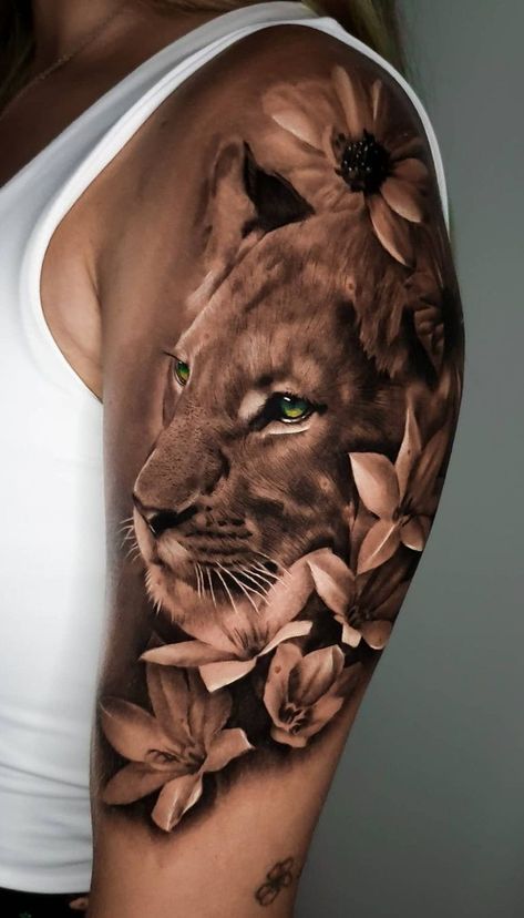 Lion And Lioness Tattoo, Lioness Tattoo Design, Female Lion Tattoo, Tattoo Lion, Lioness Tattoo, Lion Tattoo Sleeves, Female Lion, Lion Head Tattoos, Mom Tattoo