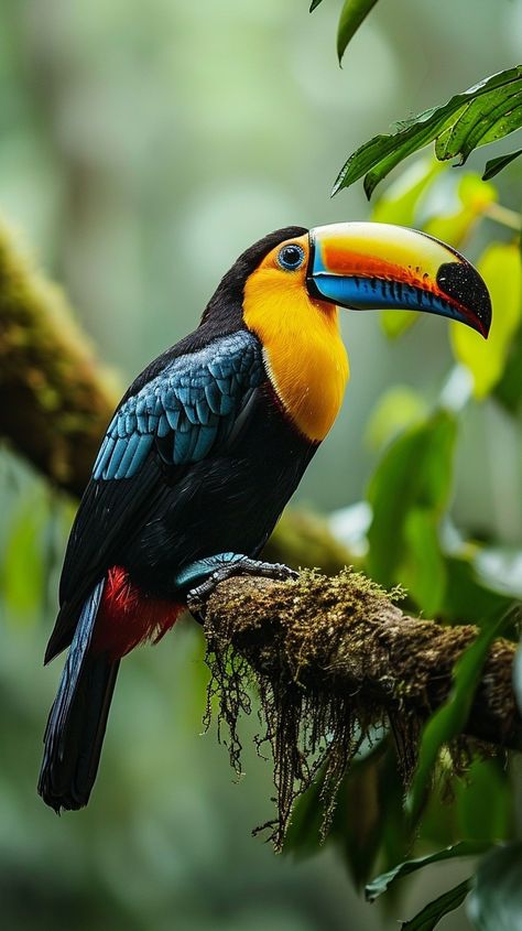 Vibrant Toucan Perched: A vividly colored toucan sits gracefully atop a mossy branch in its lush, tropical habitat. #toucan #bird #tropical #rainforest #colorful #aiart #aiphoto #stockcake ⬇️ Download and 📝 Prompt 👉 https://ayr.app/l/dXaV Brazil Tropical, Graceful Animals, Toucan Photography, Brazilian Birds, Toucan Bird, Tropical Rainforest Animals, Tropical Bird, Tropical Photography, Animal Collage