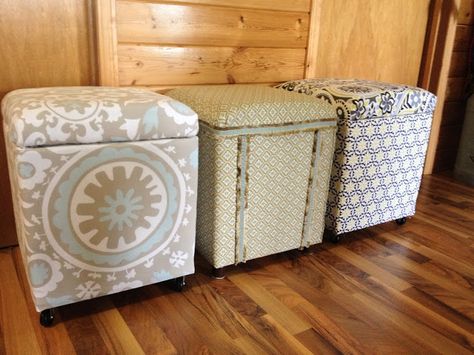 MacGIRLver: More Styrofoam Coolers Made Into Ottomans Styrofoam Cooler Ideas, Styrofoam Boxes Ideas, Uses For Styrofoam Coolers, Repurpose Styrofoam, Styrofoam Recycling, Ottoman Makeover, Ottoman Seating, Styrofoam Crafts, Omaha Steaks